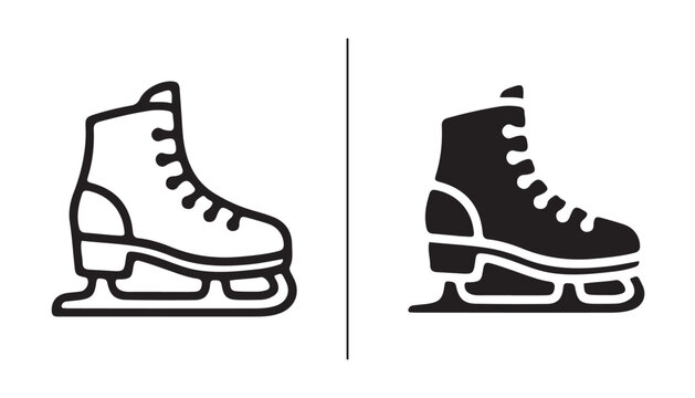 Skate Icons: Two distinct icons of ice skates, one outlined in white and the other a solid black silhouette, presented side-by-side.