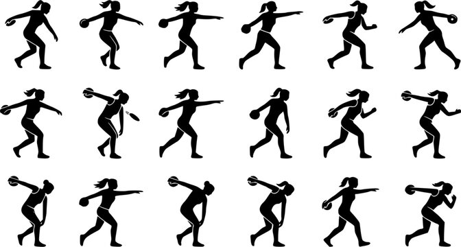 Women discus thrower Silhouette Icons &ndash; Fun Sports Activity Vector Bundle
