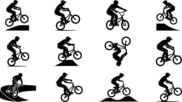 Bmx cycling Silhouette Icons &ndash; Fun Sports Activity Vector Bundle