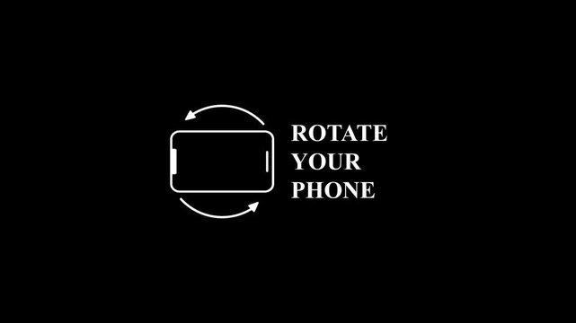 Rotate Your Phone Animation with Smartphone Rotation Icon and Text on Clean Black Background for Mobile User Interface Instruction, with 4k video animation.