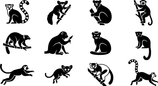 Lemur Vector Bundle &ndash; Cute Animal Silhouette Icon Set