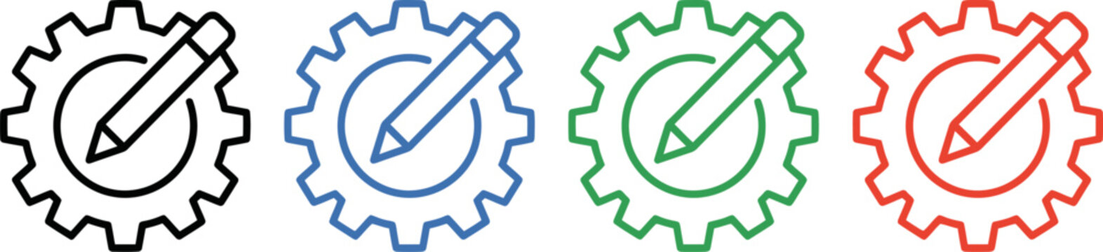 Gear wheel with pencil icons in different colors for design and development concepts