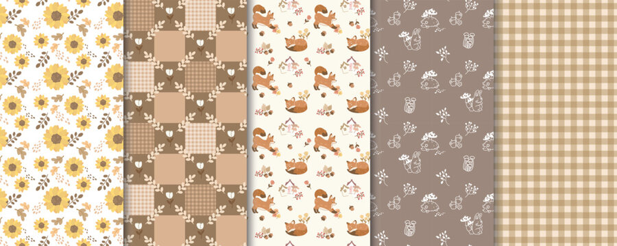 Cozy Fall Woodland Seamless Pattern Collection