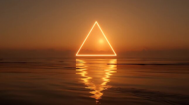 Illuminated Triangle Reflection on Calm Water at Sunset