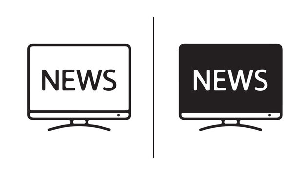 Dual Screen Display: Two monitor screens, one inverted and the other normal, display the word NEWS in bold lettering, symbolizing media presentation and information dissemination.