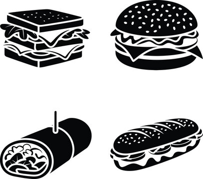 sandwich flat vector pack burger wrap sub silhouettes