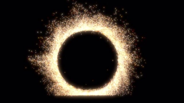 Abstract cosmic eclipse glowing ring with golden particle light effects.
