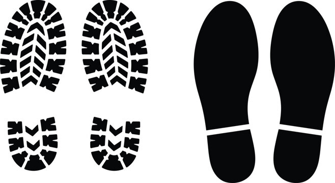 Shoe sole print comparison illustration with rugged tread pattern, smooth silhouette design, footwear contrast, and vector artwork