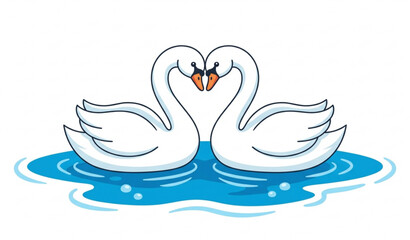 Cute White Swan Couple Cartoon Vector Icon for Nature and Love Themes © Md
