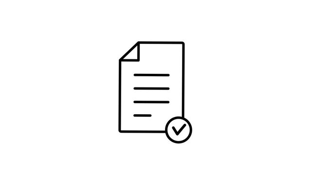 Document icon, approved, sheet of paper, animation of a document with lines of text. 4K video with chroma key, green screen for transparent background.