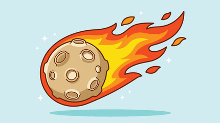 Cartoon asteroid flying through space with a bright fiery trail. © Caroline Studio
