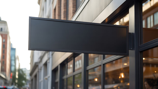 blank black rectangular coffee shop sign on facede, for logo mockup 