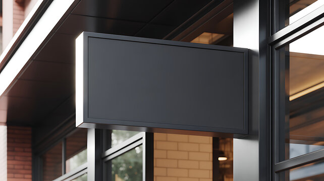 blank black rectangular coffee shop sign on facede, for logo mockup 