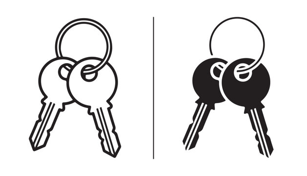 Keys on a Ring: A set of two keys on a key ring, shown in both line art and silhouette, representing access and security.