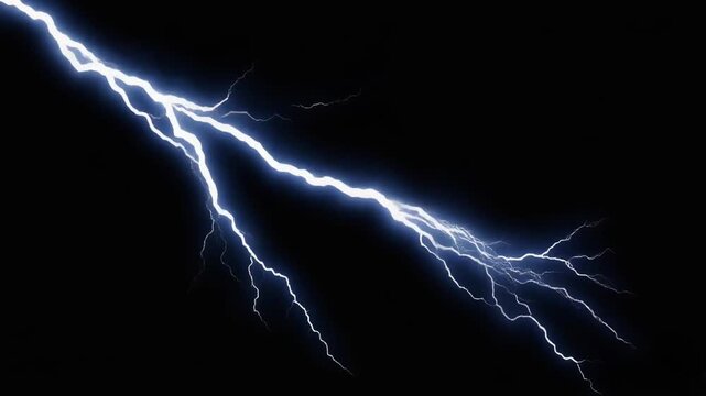 Dynamic lightning strikes across a black screen for dramatic visual effects and backgrounds
