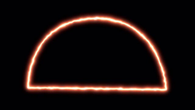 Abstract Glowing Neon Semicircle Shape Animation on Black Background.