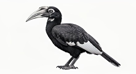 Obraz premium Black and White Bird With Distinctive Beak on White Background