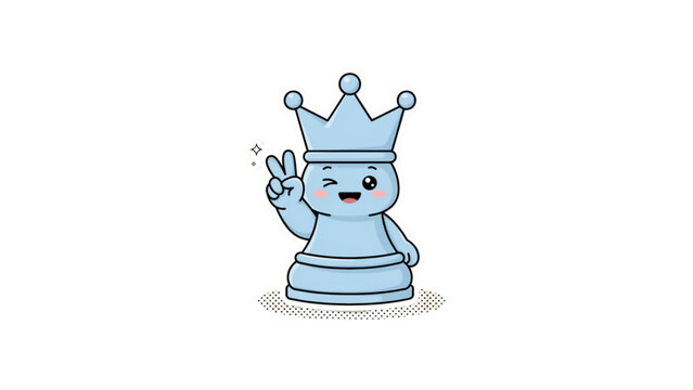 Cartoon blue alien character waving with crown on head Vector