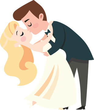 Cartoon Bride and Groom Kissing