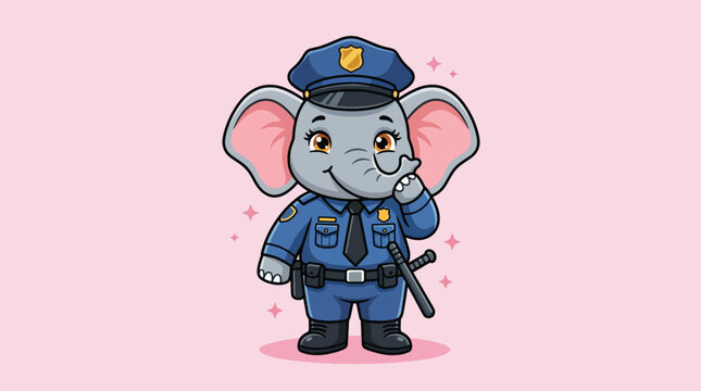 Cute elephant police officer character illustration.