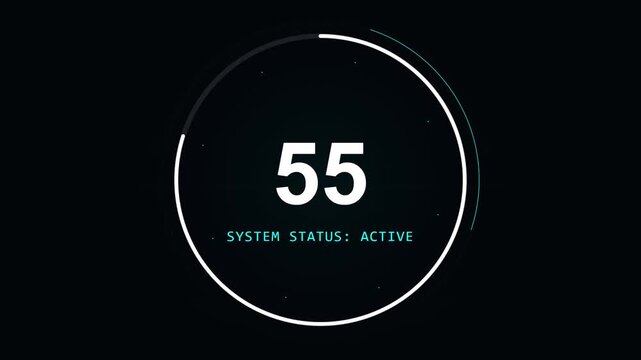 Digital circular countdown timer with active system status on black