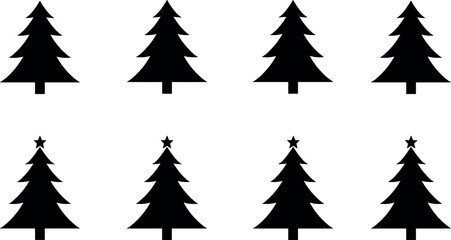 Fototapeta premium Christmas Tree Silhouette Icon Set with Spruce Pine Fir and Star Top Symbols for Winter Holiday Cards Christmas Party Decor and Invitation Graphics