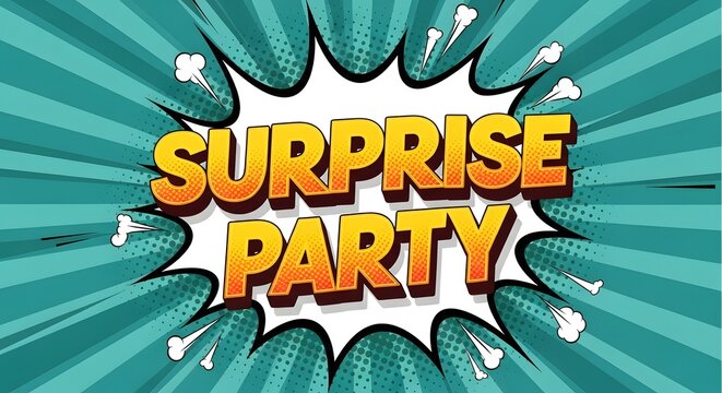 Surprise party comic book style pop art text design