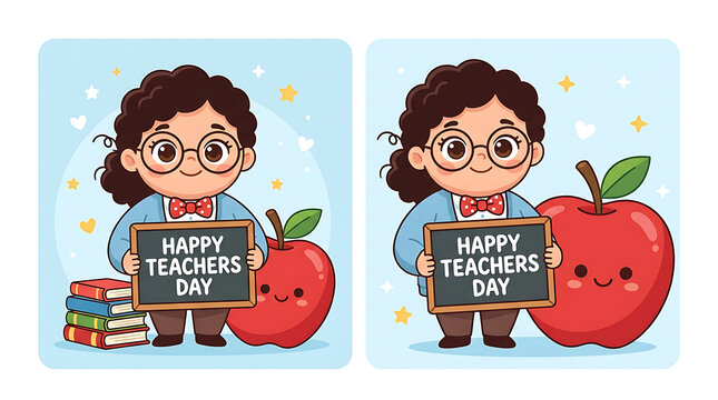 Happy teacher holding chalkboard sign for happy teachers day celebration