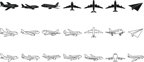 Black and white of various types of airplanes and helicopters aircraft biplane fighter jet de © ROHIMA
