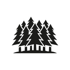 Obraz premium Forest icon, pine trees silhouette, vector illustration of a group of coniferous trees, nature landscape symbol, simple flat design element for outdoor, camping, and environmental themes