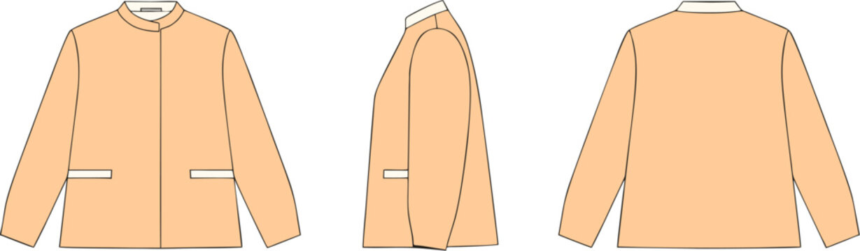Front and Back View of Beige Casual Jacket on White Background Minimalist Fashion