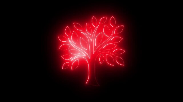 Glowing tree neon line of sprout icon inside moving circle. environmental protection 4k motion video.