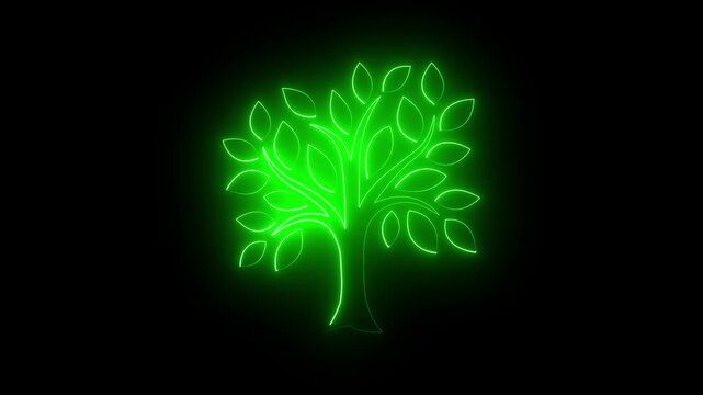 Glowing tree neon line of sprout icon inside moving circle. environmental protection 4k motion video.