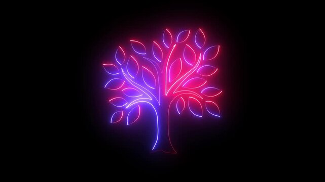 Glowing tree neon line of sprout icon inside moving circle. environmental protection 4k motion video.