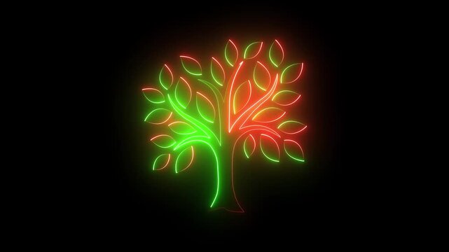 Glowing tree neon line of sprout icon inside moving circle. environmental protection 4k motion video.