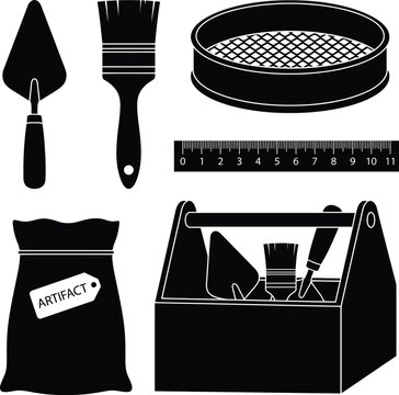 Gardening Tools And Artifact Bag Black Silhouette Collection