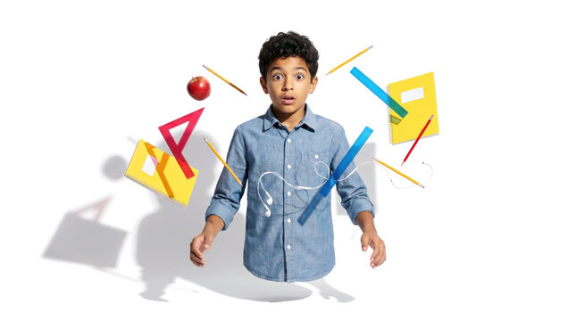 Creative Student Juggling School Supplies Education Concept