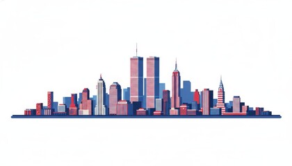 Fototapeta premium Colorful Illustration of a City Skyline with Skyscrapers on a White Background