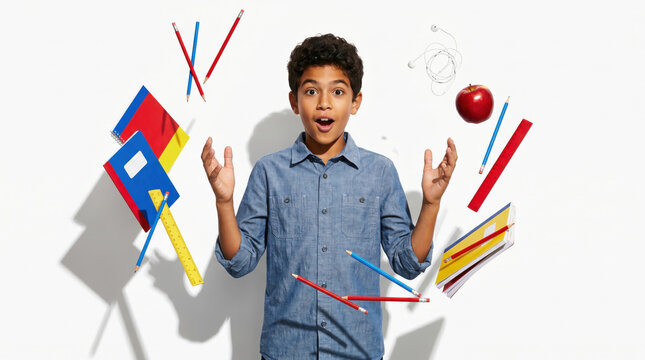 Creative Student Juggling School Supplies Education Concept