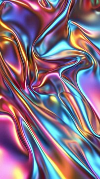 Colorful liquid metal surface moving slowly. Beautiful abstract background with a vibrant holographic texture creating a smoothloop  flow