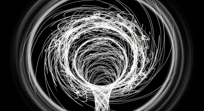 Abstract white wireframe vortex tunnel on black background