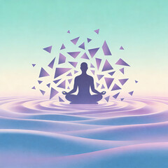 Obraz premium Regulation, managing emotion, stabilization as a silhouette calming surrounding shapes into smooth waves, metaphor for emotional regulation