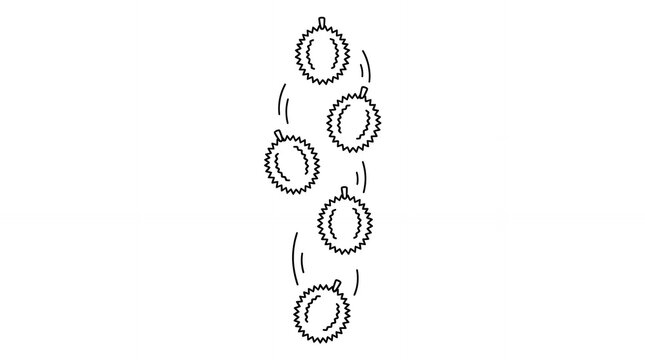 Minimalist line art illustration of falling durian fruits isolated on white background