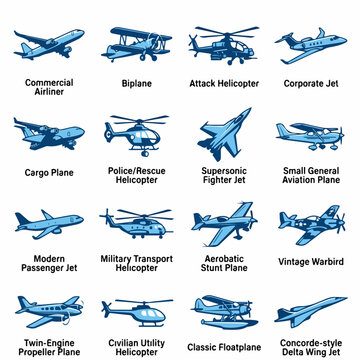 Comprehensive Collection of Various Aircraft and Helicopter Icons