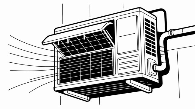 Window mounted air conditioning unit installed on building exterior