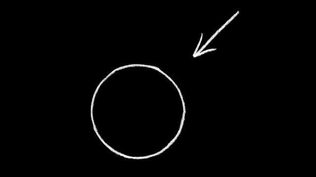 Animated hand drawn white circle and arrow on black background for highlighting important information and creative storytelling in professional video presentations and tutorials.
