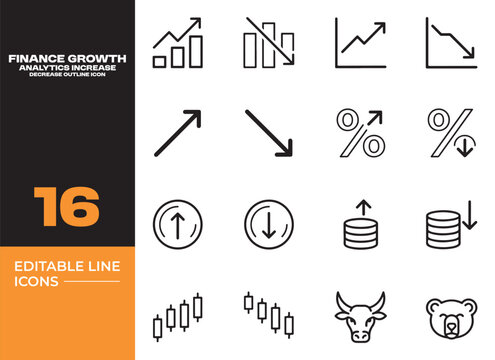 Financial Growth Analytics Increase Decrease Performance Metrics Icon Set