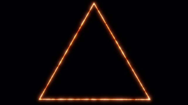 Abstract Neon Glowing Triangle Frame Animation on Black Background.