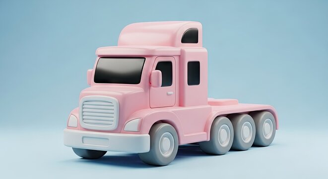 Pink semi-truck tractor unit 3D model on blue background.