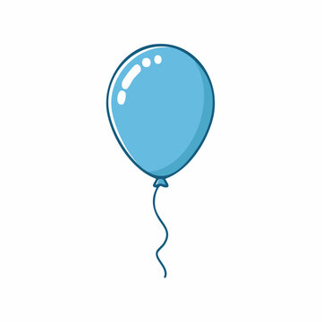Blue balloon with string on white background